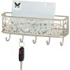 imagemDesign Wall Mount Metal Entryway Storage Organizer Mail Sorter Basket with 5 Hooks  Letter Magazine Coat Leash and Key Holder for Entryway Mudroom Hallway Kitchen Office  SatinSatin