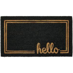 imagemDesign Rectangular Coir and Rubber Entryway Welcome Doormat with Natural Fibers for Indoor or Outdoor Use  Decorative Script Hello Design  BlackNaturalBlack Border Hello