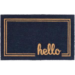 imagemDesign Rectangular Coir and Rubber Entryway Welcome Doormat with Natural Fibers for Indoor or Outdoor Use  Decorative Script Hello Double Border Design  36quot x 22quot  NaturalNavyNavy Border Hello