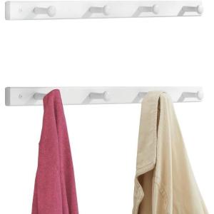 imagemDesign Wooden Coat Hook Pack of 2  Discreet Wall Mounted Coat Rack with 4 Hooks  Coat Hook for Storing Coats Jackets Scarves and Towels  White