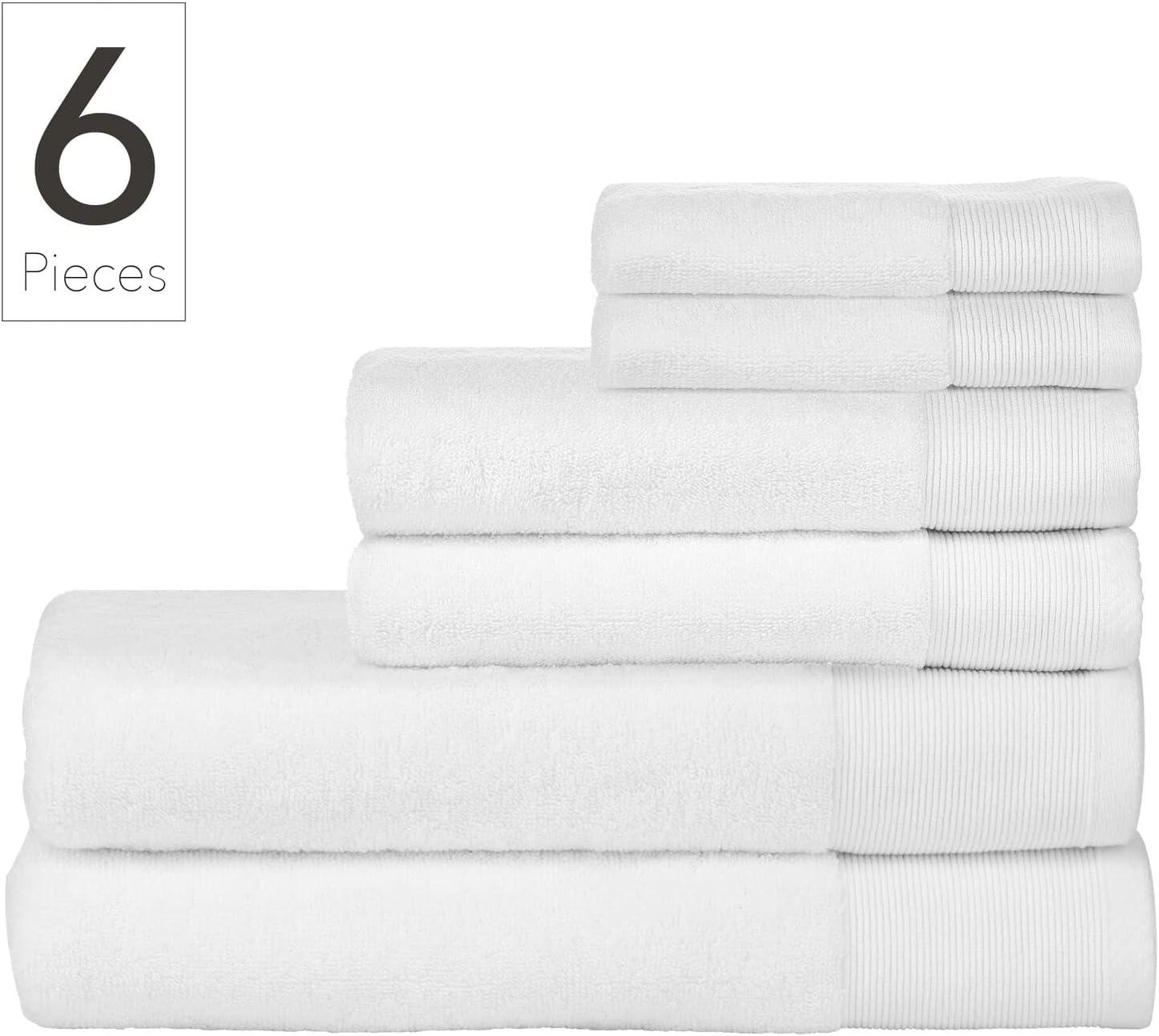 imageNate Home by Nate Berkus 100 Cotton Terry 6Piece Bath Towel Set  2 Bath Towels Hand Towels and Washcloths 608 GSM Ultra Soft Absorbent for Bathroom from mDesign  Set6 Snow White