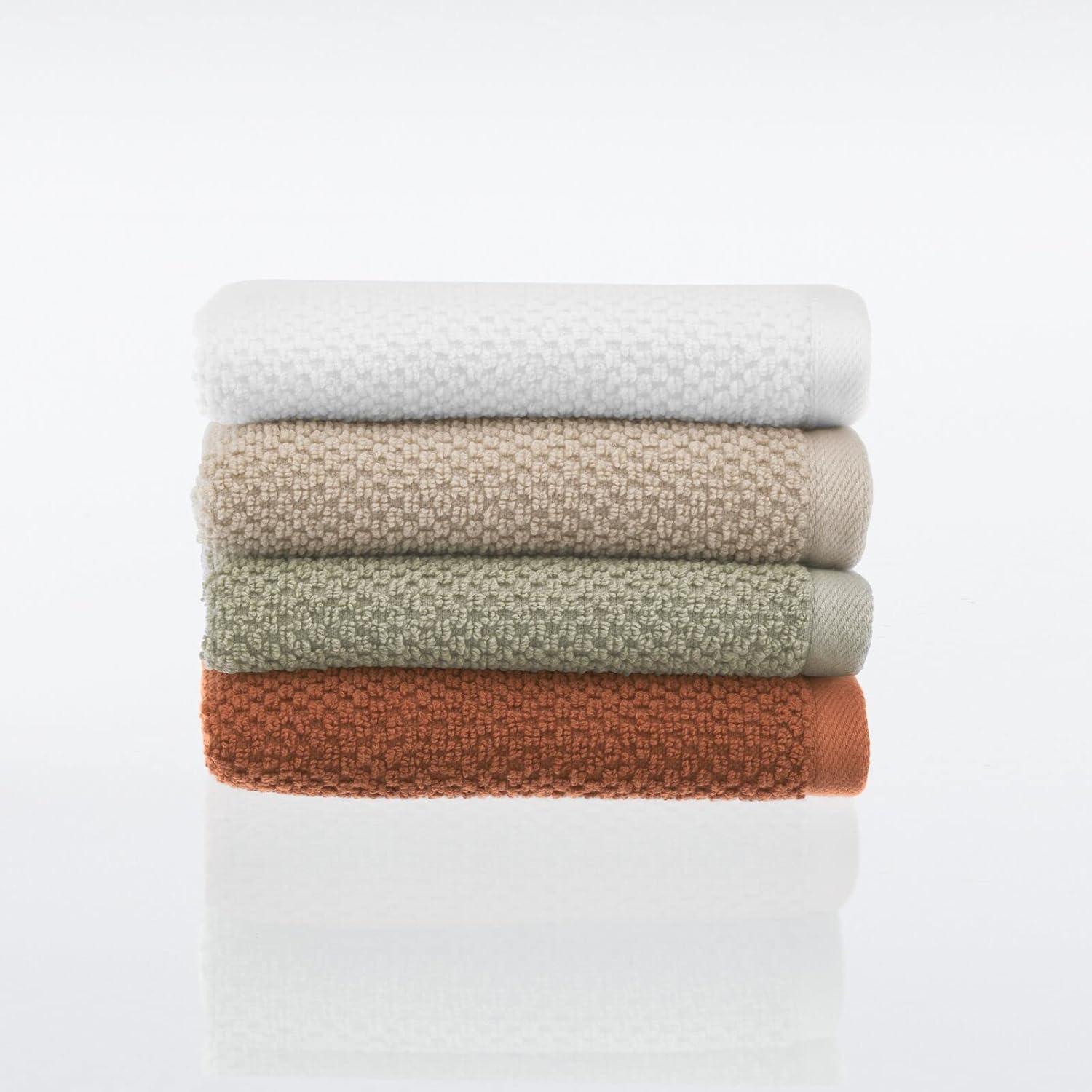 imageNate Home by Nate Berkus 100 Cotton Textured Rice Weave 4Piece Washcloth Set  Soft and Absorbent Solid Bathroom Towels from mDesign  Set of 4 Snow White