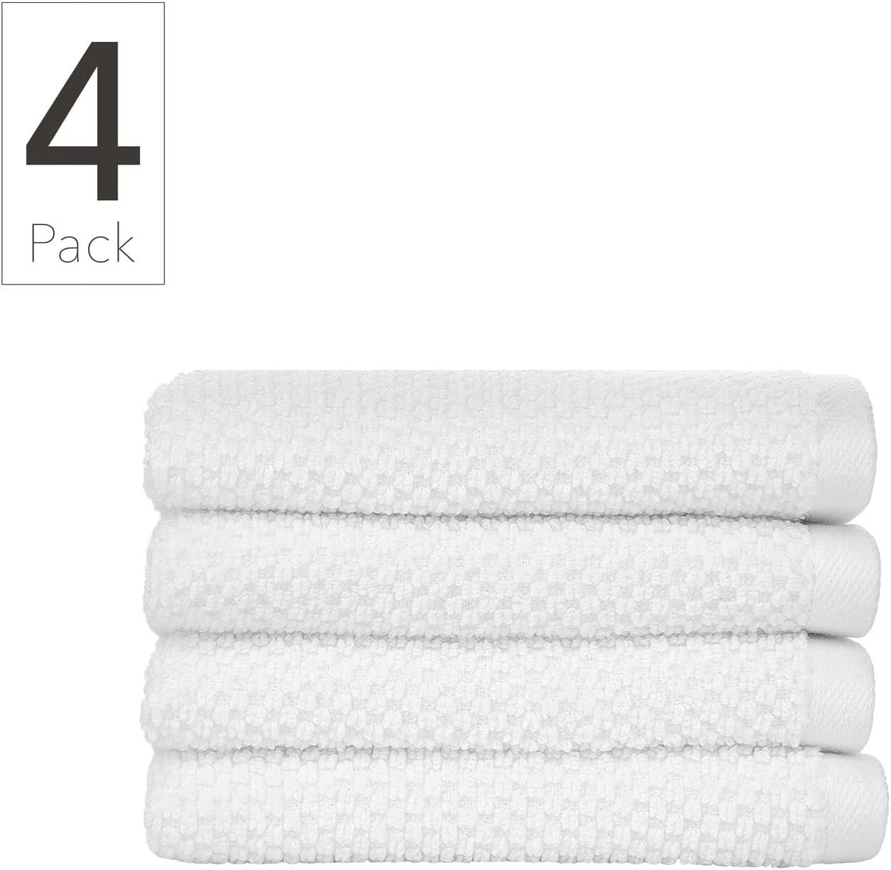 imageNate Home by Nate Berkus 100 Cotton Textured Rice Weave 4Piece Washcloth Set  Soft and Absorbent Solid Bathroom Towels from mDesign  Set of 4 Snow White