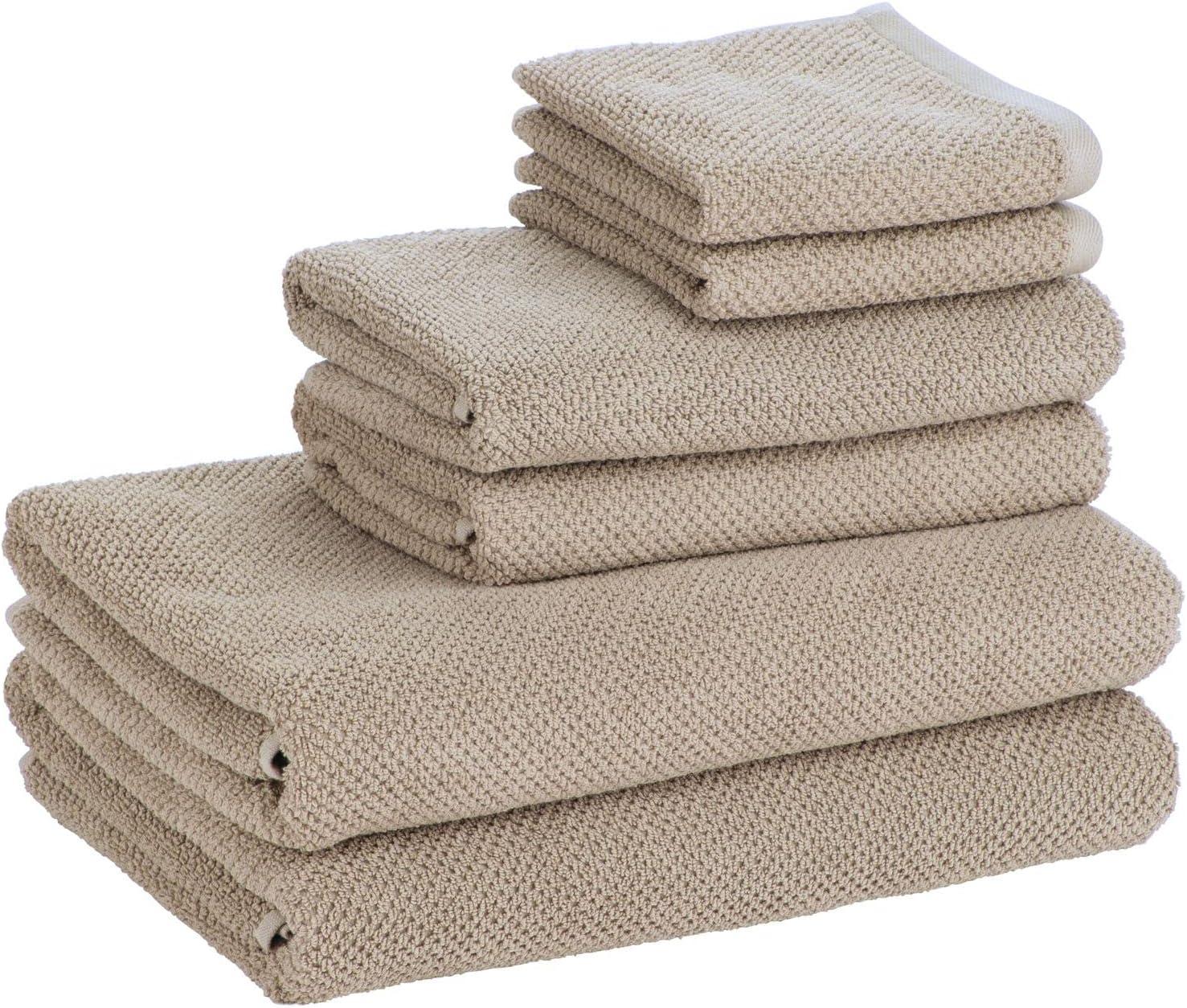 imageNate Home by Nate Berkus 100 Cotton Textured Rice Weave 6Piece Towel Set  2 Bath Towels Hand Towels and Washcloths Soft and Absorbent for Bathroom from mDesign  Set of 6 Fossil Beige