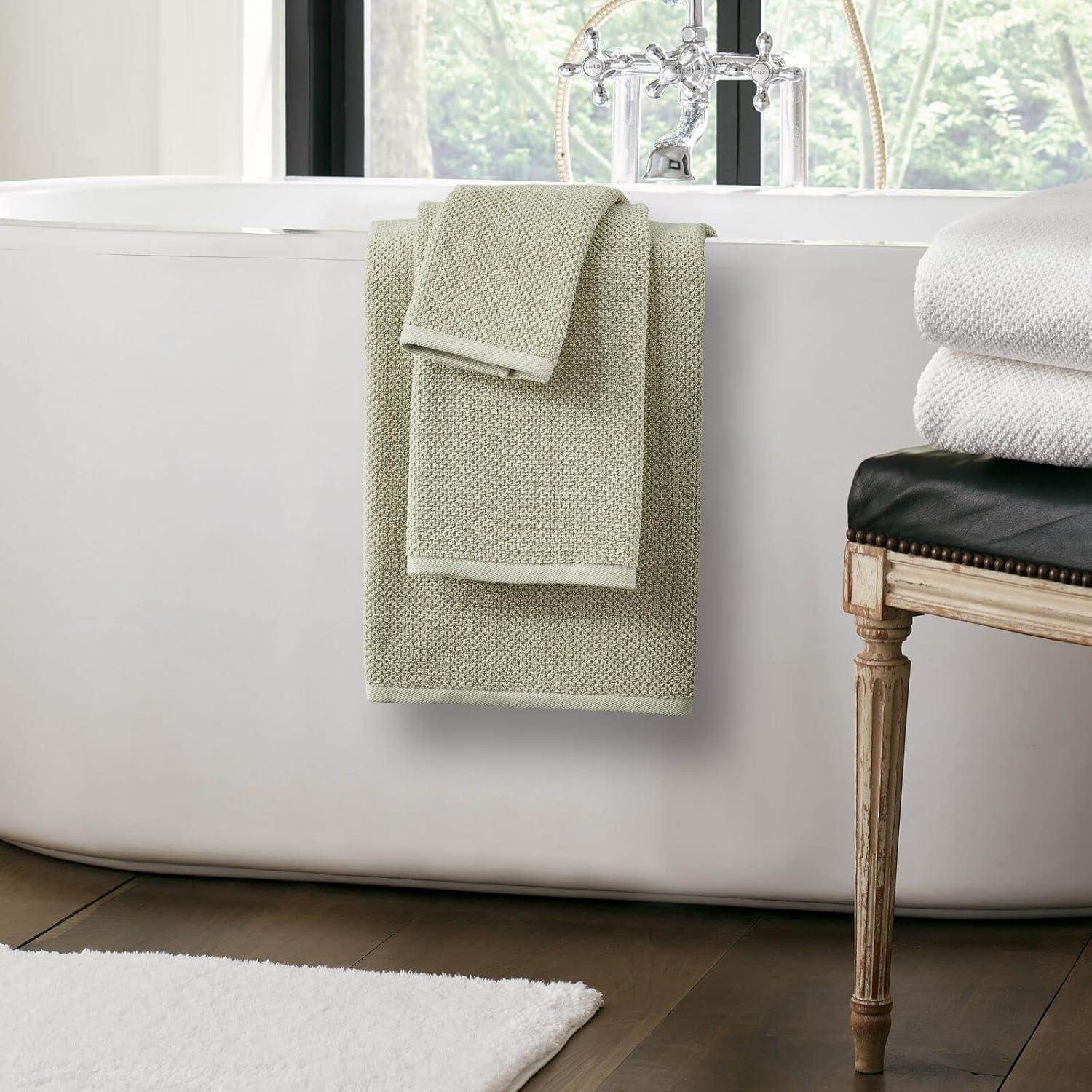 imageNate Home by Nate Berkus 100 Cotton Textured Rice Weave 6Piece Towel Set  2 Bath Towels Hand Towels and Washcloths Soft and Absorbent for Bathroom from mDesign  Set of 6 Lichen Sage Green
