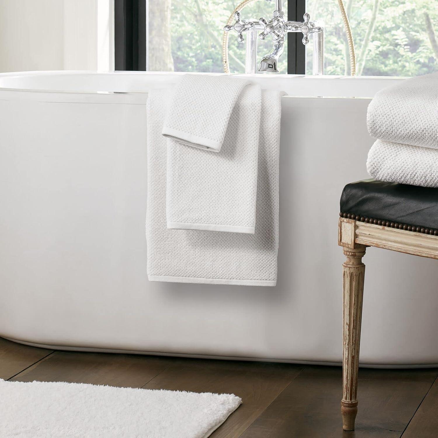 imageNate Home by Nate Berkus 100 Cotton Textured Rice Weave 6Piece Towel Set  2 Bath Towels Hand Towels and Washcloths Soft and Absorbent for Bathroom from mDesign  Set of 6 Snow White