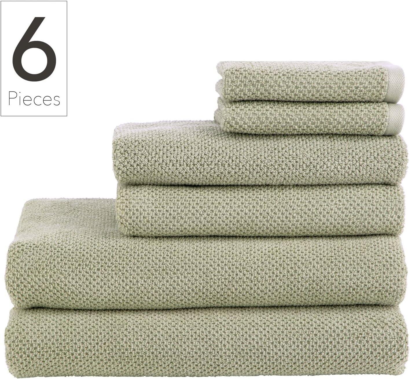 imageNate Home by Nate Berkus 100 Cotton Textured Rice Weave 6Piece Towel Set  2 Bath Towels Hand Towels and Washcloths Soft and Absorbent for Bathroom from mDesign  Set of 6 Lichen Sage Green