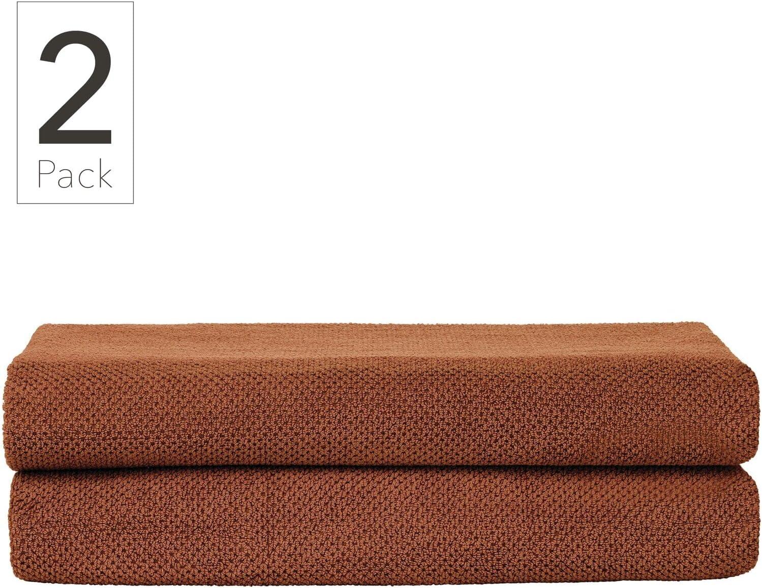 imageNate Home by Nate Berkus 100 Cotton Textured Rice Weave Bath Sheet Towel Set of 2  Soft and Absorbent Solid Bathroom Towels from mDesign  Set of 2 Sienna Brown