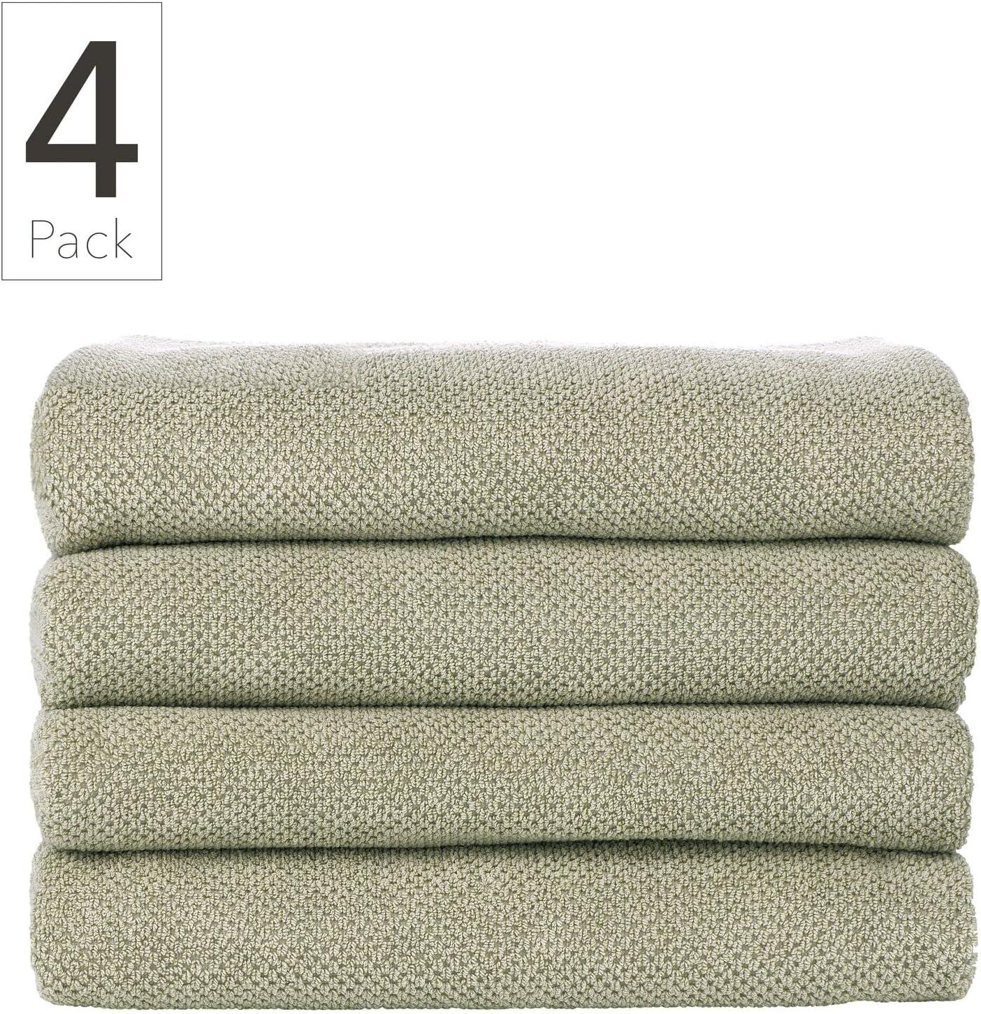 imageNate Home by Nate Berkus 100 Cotton Textured Rice Weave Bath Towel Set of 4  Soft and Absorbent Solid Bathroom Towels from mDesign  Set of 4 Lichen Sage Green