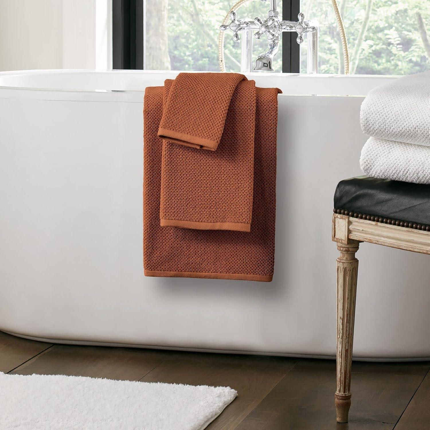 imageNate Home by Nate Berkus 100 Cotton Textured Rice Weave Bath Towel Set of 4  Soft and Absorbent Solid Bathroom Towels from mDesign  Set of 4 Sienna Brown