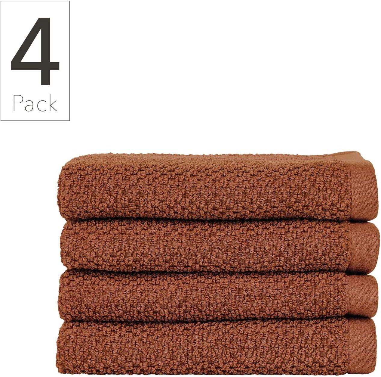 imageNate Home by Nate Berkus 100 Cotton Textured Rice Weave Bath Towel Set of 4  Soft and Absorbent Solid Bathroom Towels from mDesign  Set of 4 Sienna Brown