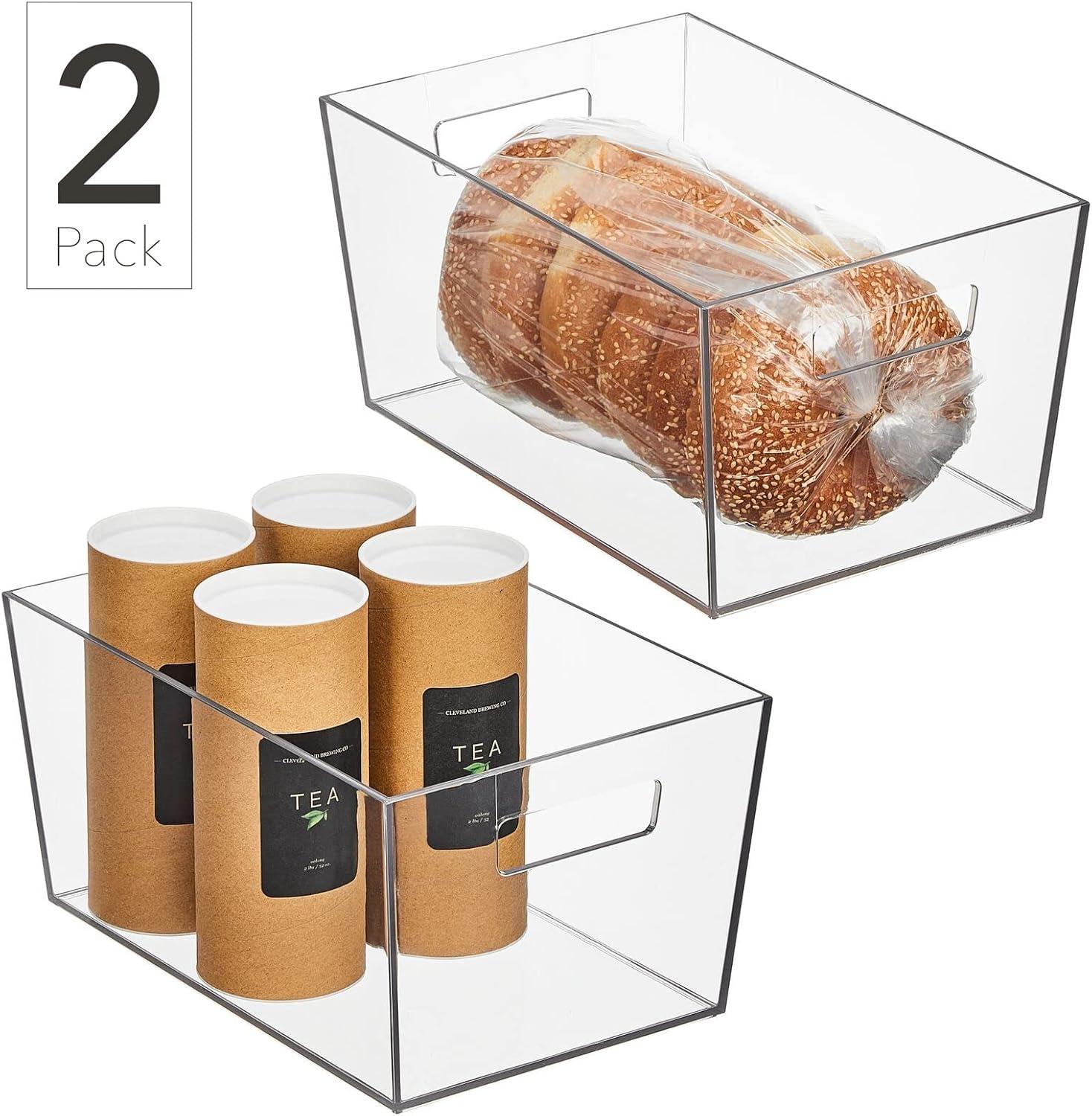 imageNate Home by Nate Berkus Plastic Bin with Handles  for Pantry Organization Perfect Organizer for Kitchen Storage or Fridge from mDesign  Set of 2 Clear