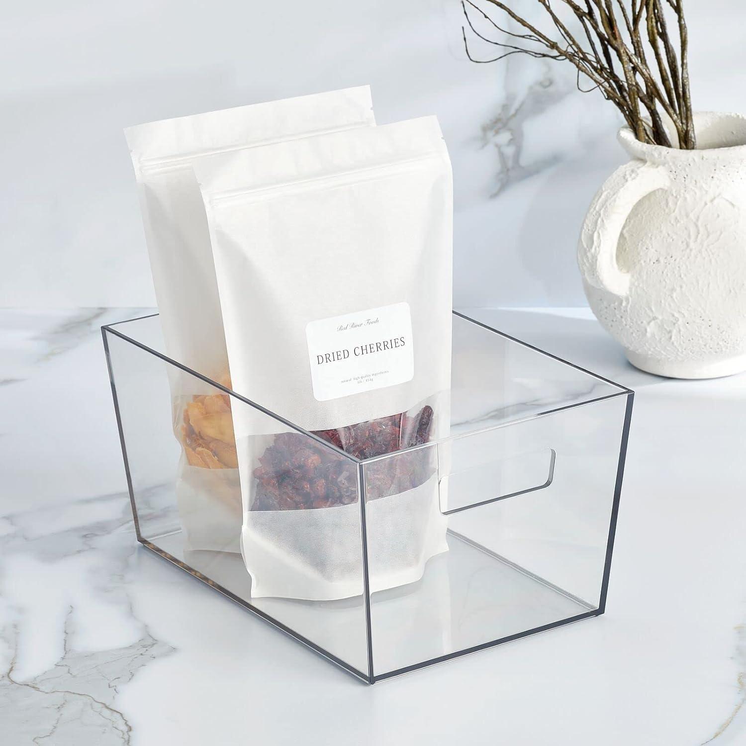 imageNate Home by Nate Berkus Plastic Bin with Handles  for Pantry Organization Perfect Organizer for Kitchen Storage or Fridge from mDesign  Set of 2 Clear