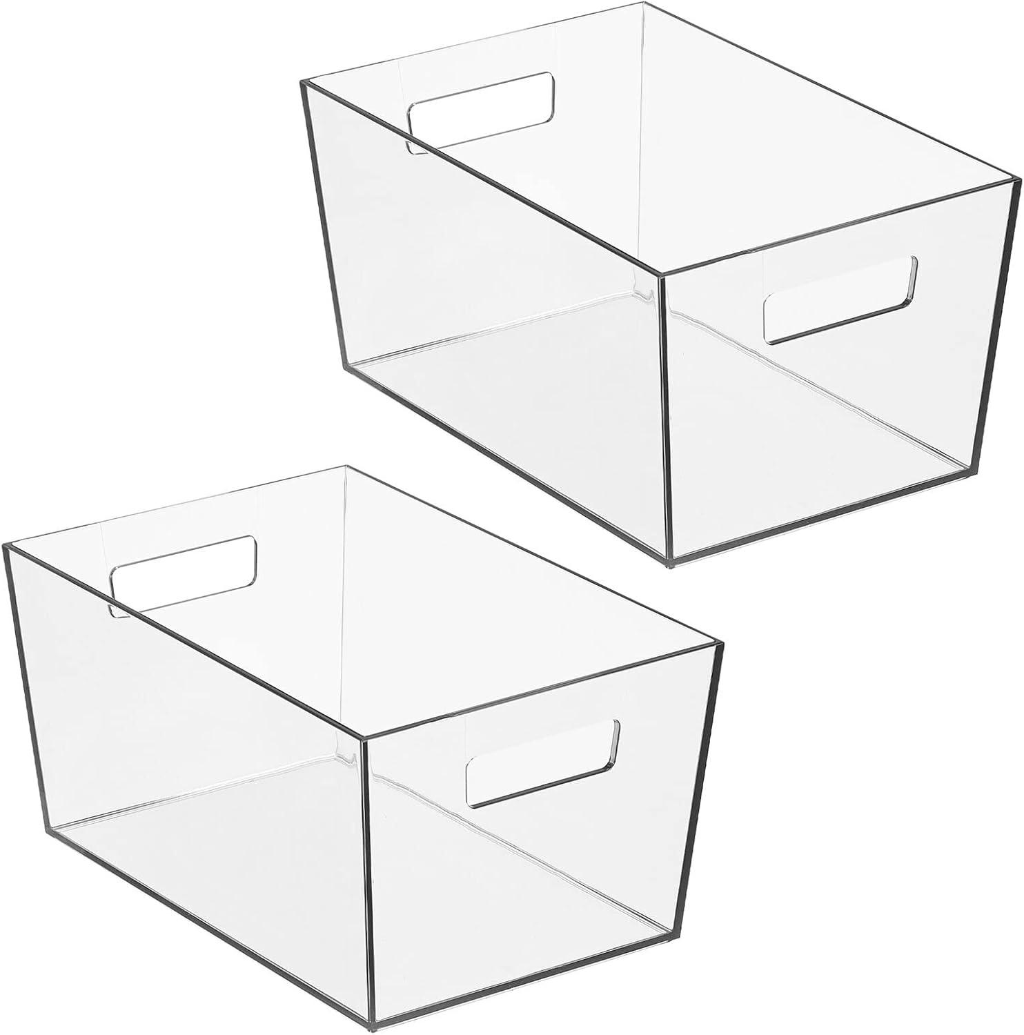 imageNate Home by Nate Berkus Plastic Bin with Handles  for Pantry Organization Perfect Organizer for Kitchen Storage or Fridge from mDesign  Set of 2 Clear