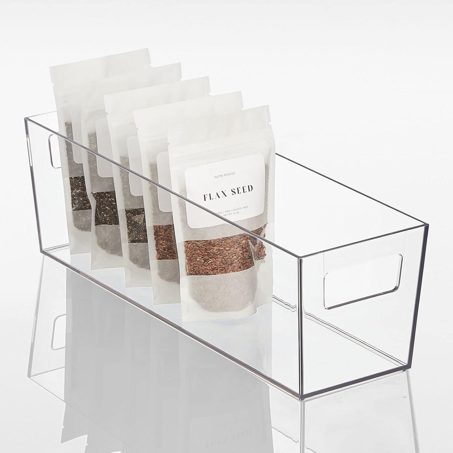 imageNate Home by Nate Berkus Slim Plastic Bin with Handles  Perfect Organizer for Kitchen Storage or Fridge and Pantry Organization from mDesign  Set of 4 Clear