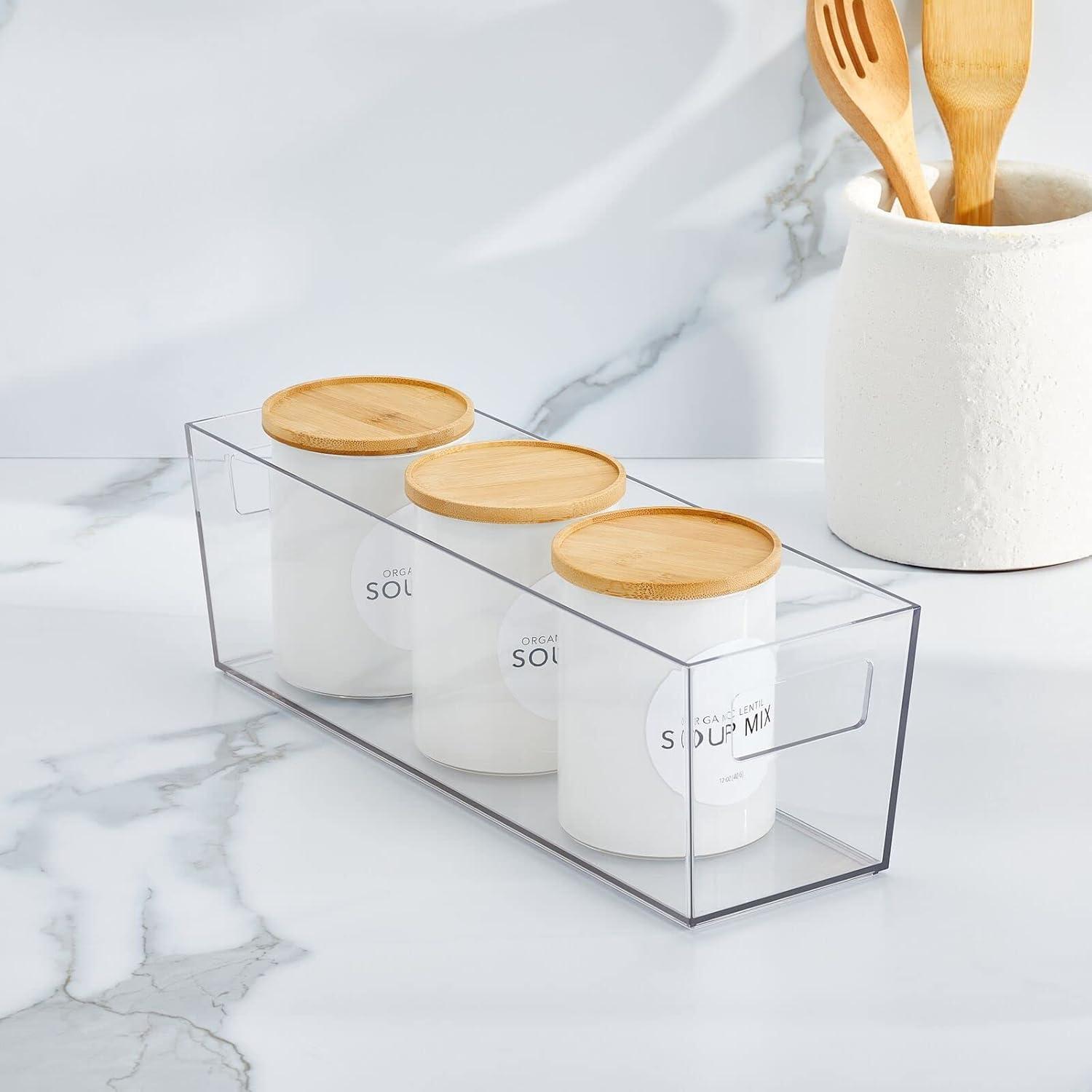 imageNate Home by Nate Berkus Slim Plastic Bin with Handles  Perfect Organizer for Kitchen Storage or Fridge and Pantry Organization from mDesign  Set of 4 Clear