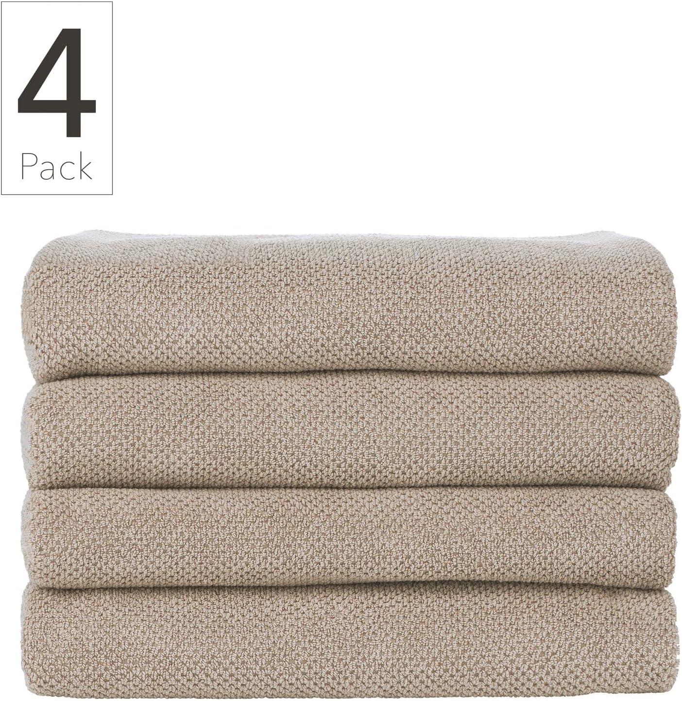 imageNate Home mDesign by Nate Berkus 100 Cotton Textured Rice Weave Bath Towel Set  Soft and Absorbent Bathroom Towels from mDesign  Set of 4 Fossil Beige