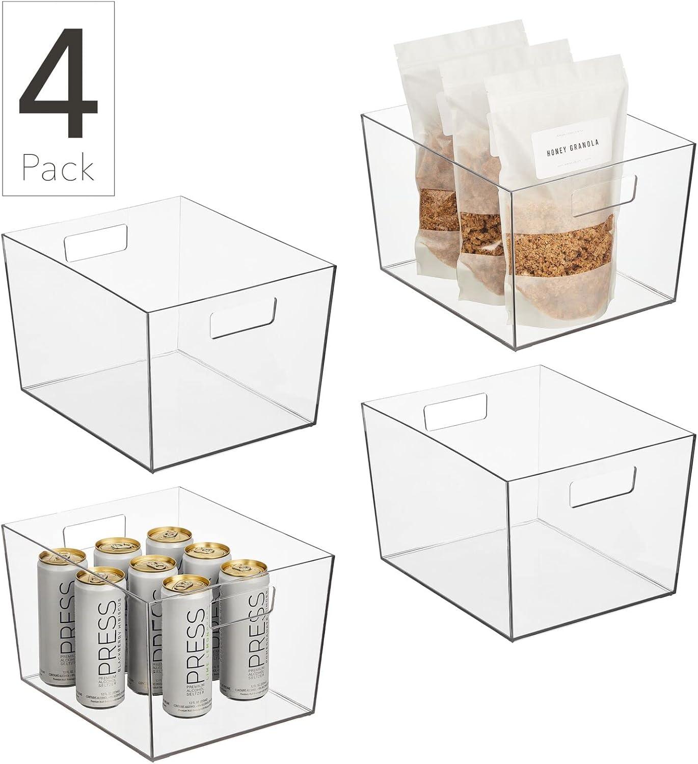 imageNate Home mDesign by Nate Berkus Wide Plastic Bin with Handles  Perfect Organizer for Kitchen Storage or Fridge and Pantry Organization from mDesign  Set of 4 Clear