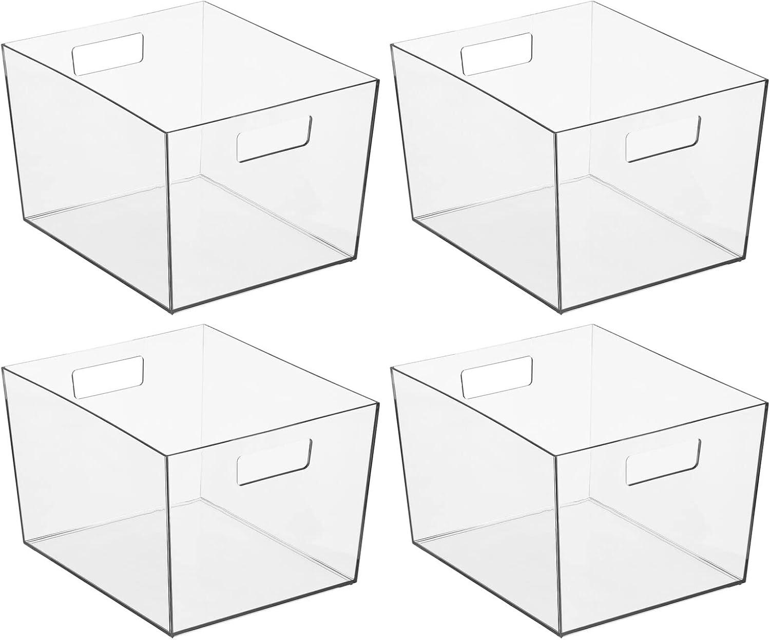 imageNate Home mDesign by Nate Berkus Wide Plastic Bin with Handles  Perfect Organizer for Kitchen Storage or Fridge and Pantry Organization from mDesign  Set of 4 Clear