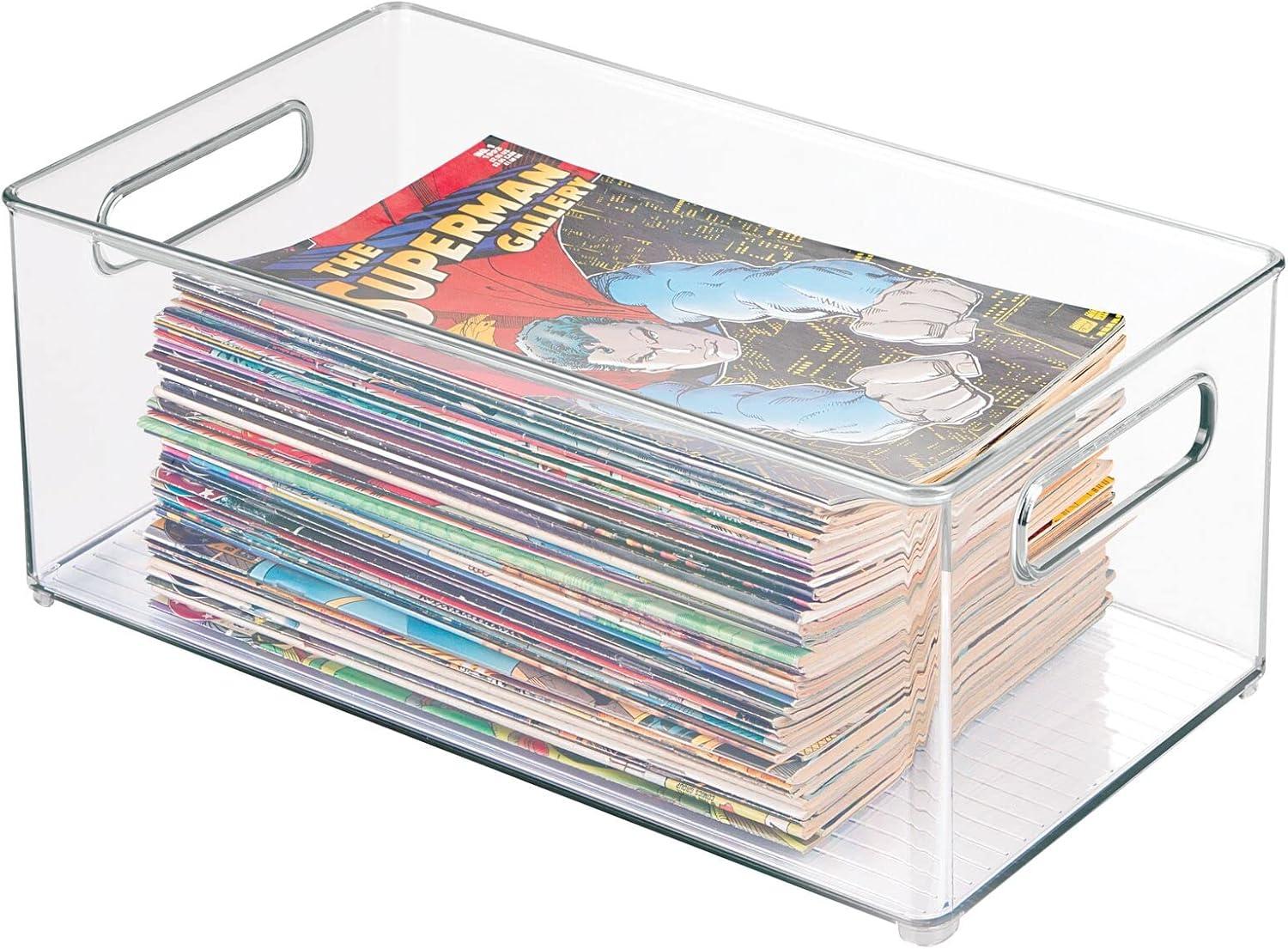 imagemDesign Deep Plastic Storage Organizer Container Bin Game and Comic Organization for Cabinet Cupboard Playroom Shelves or Closet  Holds Video Games Tablets DVDs Ligne Collection Clear