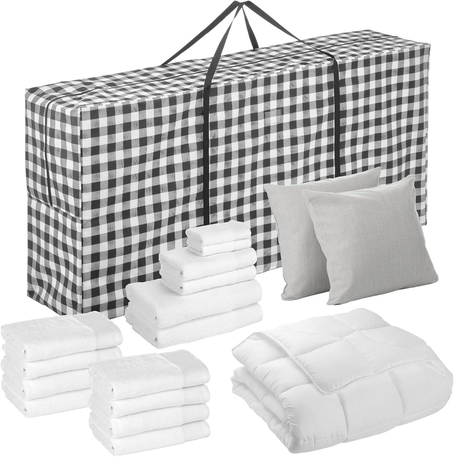 imagemDesign Extra Large Christmas Tree Storage Bag with Handles  Zippered Storage Tote  Durable Storage Container for Christmas Tree Wreaths Garland and Holiday Decor  Buffalo Plaid BlackWhite