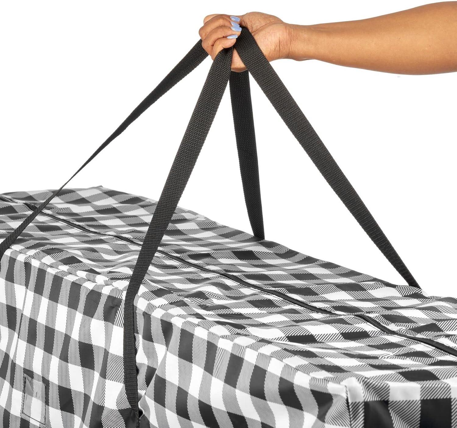 imagemDesign Extra Large Christmas Tree Storage Bag with Handles  Zippered Storage Tote  Durable Storage Container for Christmas Tree Wreaths Garland and Holiday Decor  Buffalo Plaid BlackWhite