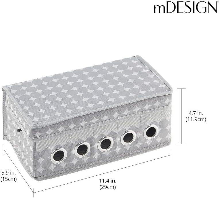imagemDesign GiftWrapping Ribbon Storage Box with Handles  Holiday Bow Organizer Container with Lid  Christmas Giftwrap Ribbon Holder  Gift Storage Tote Bin and Bow Station with Polka Dots  Gray
