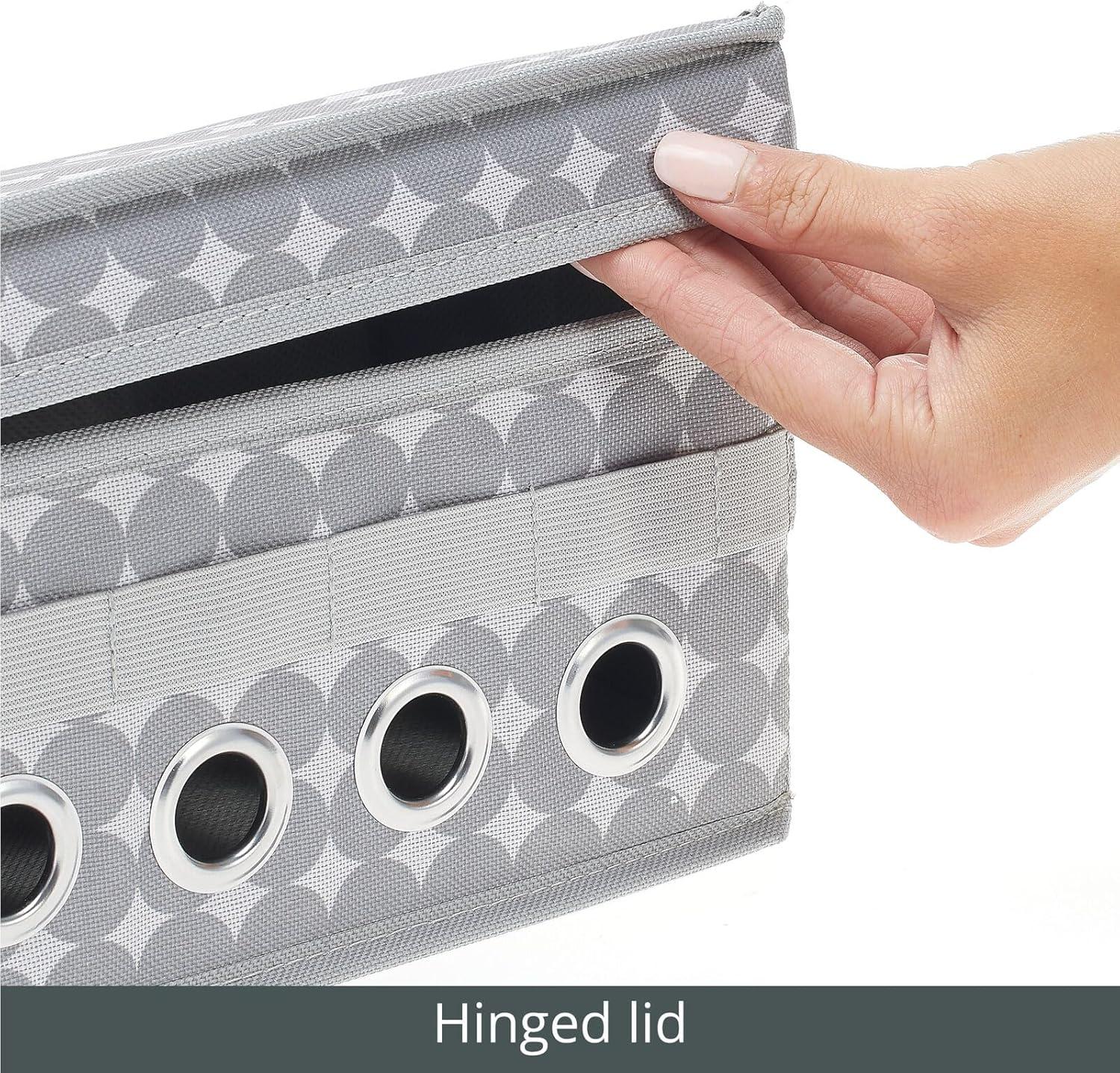imagemDesign GiftWrapping Ribbon Storage Box with Handles  Holiday Bow Organizer Container with Lid  Christmas Giftwrap Ribbon Holder  Gift Storage Tote Bin and Bow Station with Polka Dots  Gray