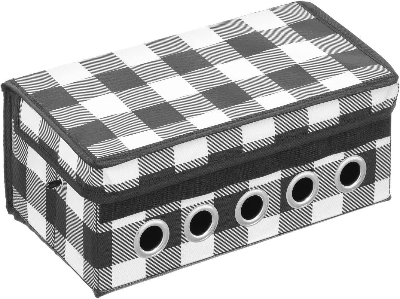 imagemDesign GiftWrapping Ribbon Storage Box with Handles  Holiday Bow Organizer Container with Lid  Christmas Giftwrap Ribbon Holder  Gift Storage Tote Bin and Bow Station  Buffalo Plaid BlackWhite