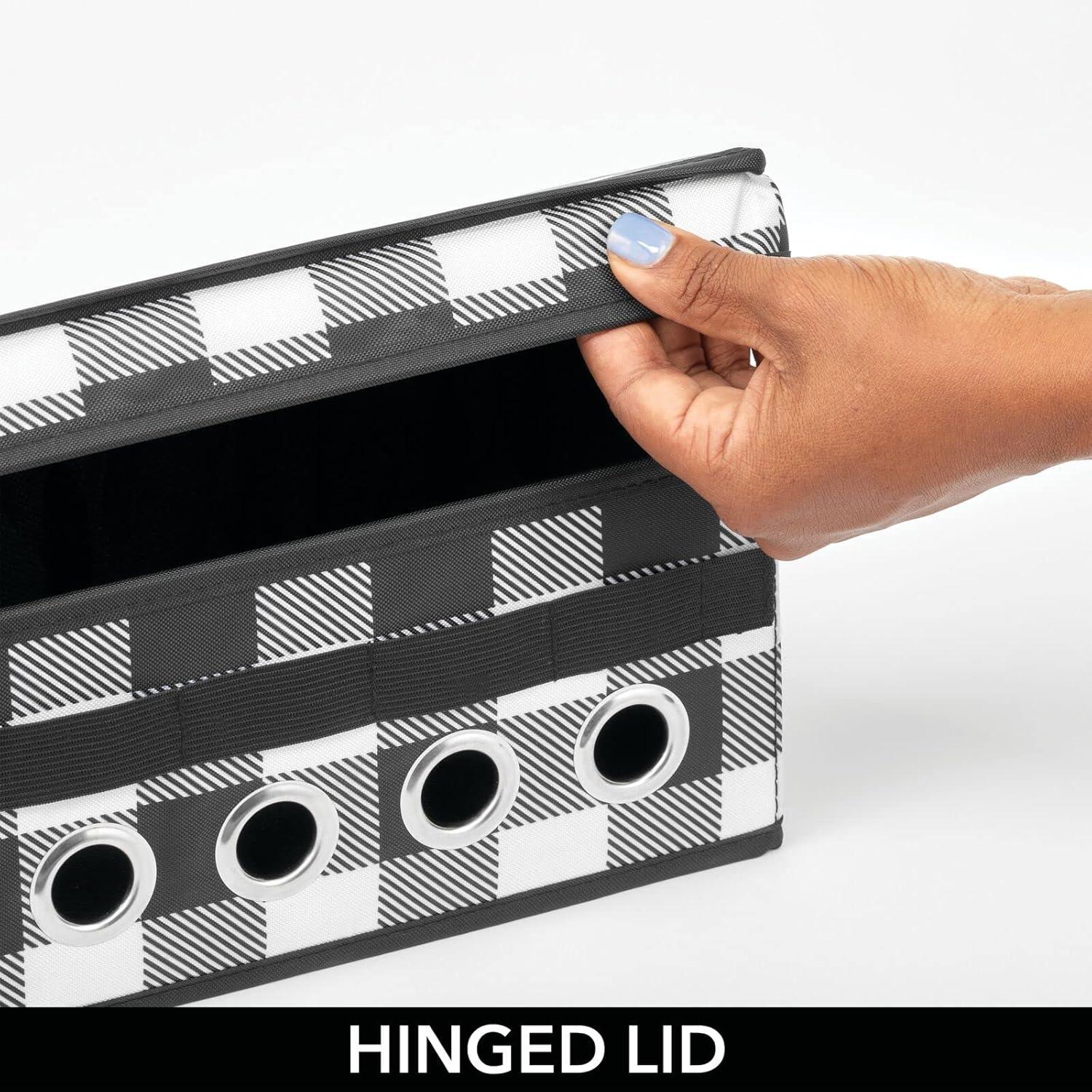 imagemDesign GiftWrapping Ribbon Storage Box with Handles  Holiday Bow Organizer Container with Lid  Christmas Giftwrap Ribbon Holder  Gift Storage Tote Bin and Bow Station  Buffalo Plaid BlackWhite