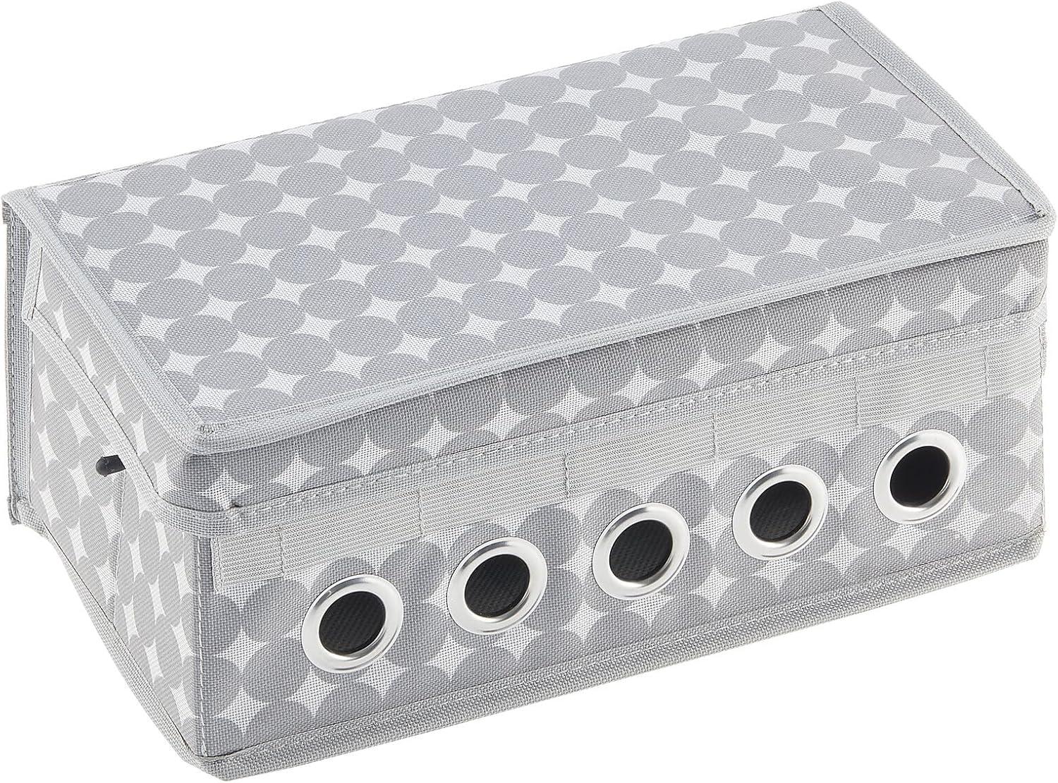 imagemDesign GiftWrapping Ribbon Storage Box with Handles  Holiday Bow Organizer Container with Lid  Christmas Giftwrap Ribbon Holder  Gift Storage Tote Bin and Bow Station with Polka Dots  Gray