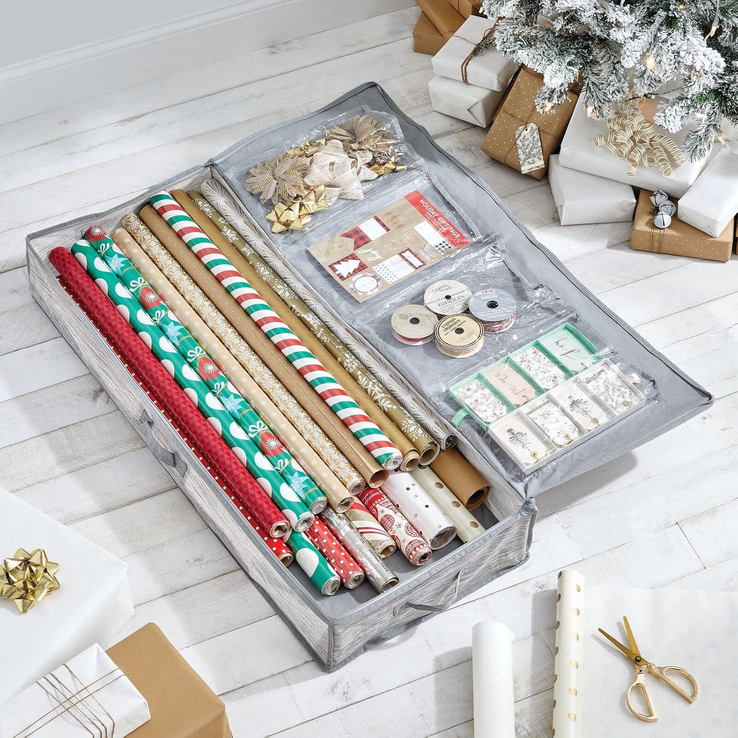 imagemDesign Long Gift Wrapping Organizer with Handles  Wrapping Paper Holder for Christmas and Holiday Giftwrap  Zipper Closure Storage Bag Container  TaupeTan