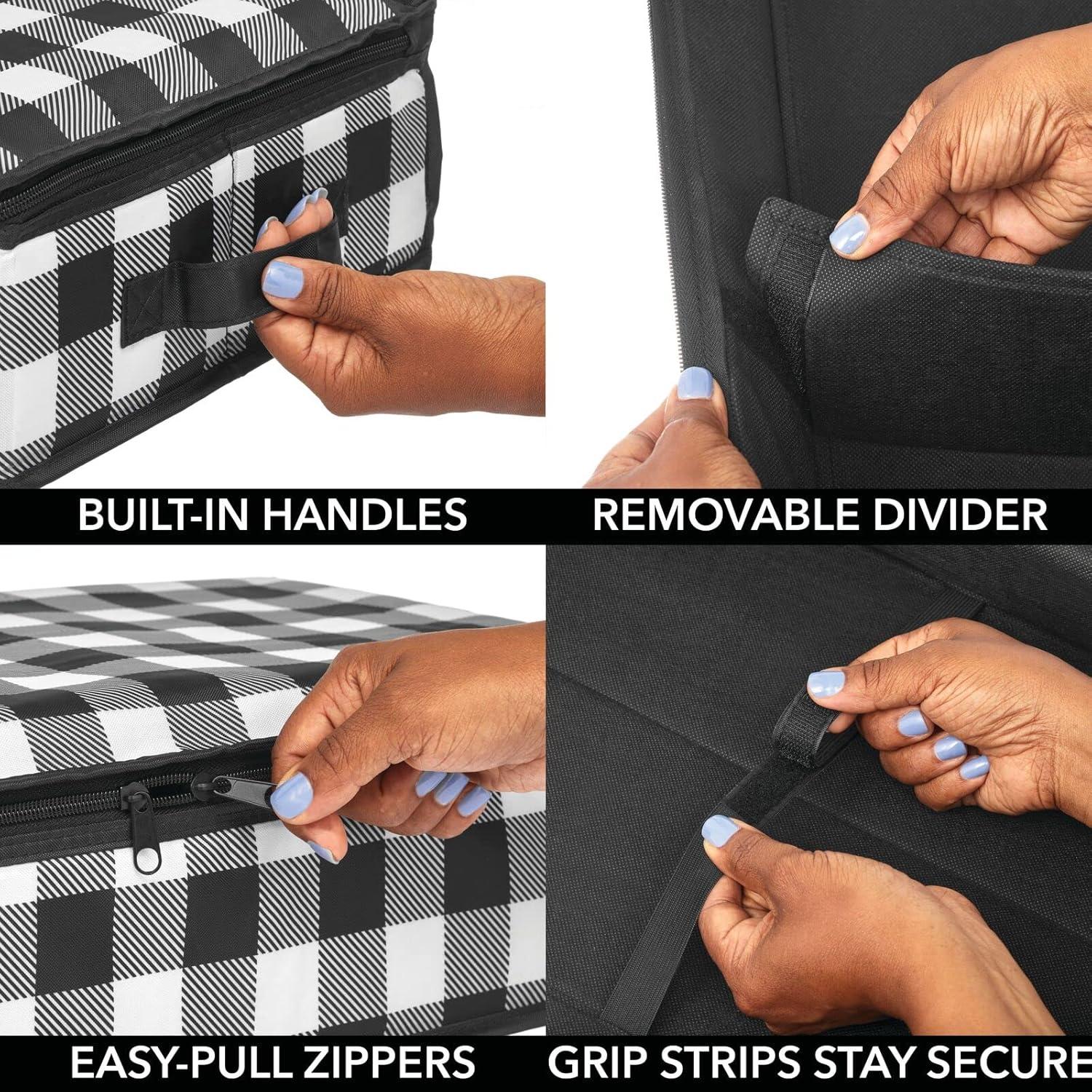 imagemDesign Long GiftWrapping Paper Storage Bag with Handles Holder for Christmas and Holiday Organizer Container Box  Zipper Lid for Rolls of Wrap Under Bed Storage Totes Buffalo Plaid BlackWhite