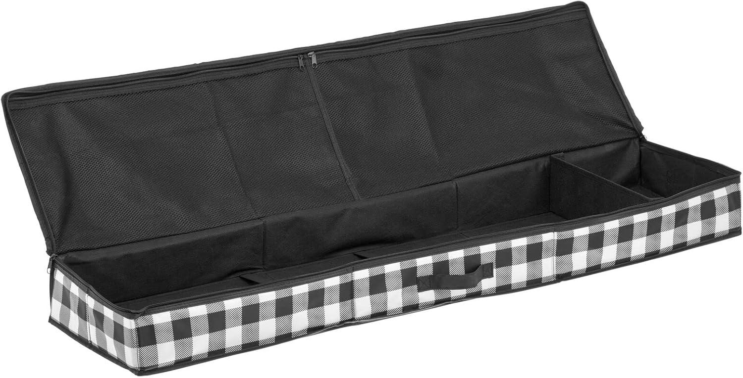 imagemDesign Long GiftWrapping Paper Storage Bag with Handles Holder for Christmas and Holiday Organizer Container Box  Zipper Lid for Rolls of Wrap Under Bed Storage Totes Buffalo Plaid BlackWhite