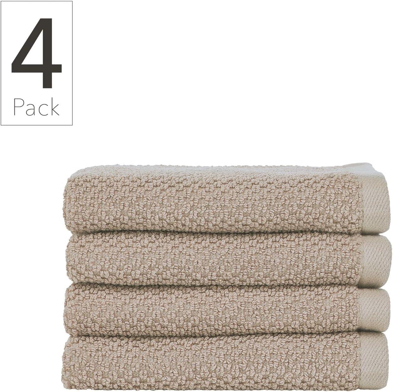 imagemDesign Nate Home by Nate Berkus 100 Cotton Textured Rice Weave Washcloths Set of 4  Soft and Absorbent Solid Bathroom Towels from 4 Pack  Fossil Beige