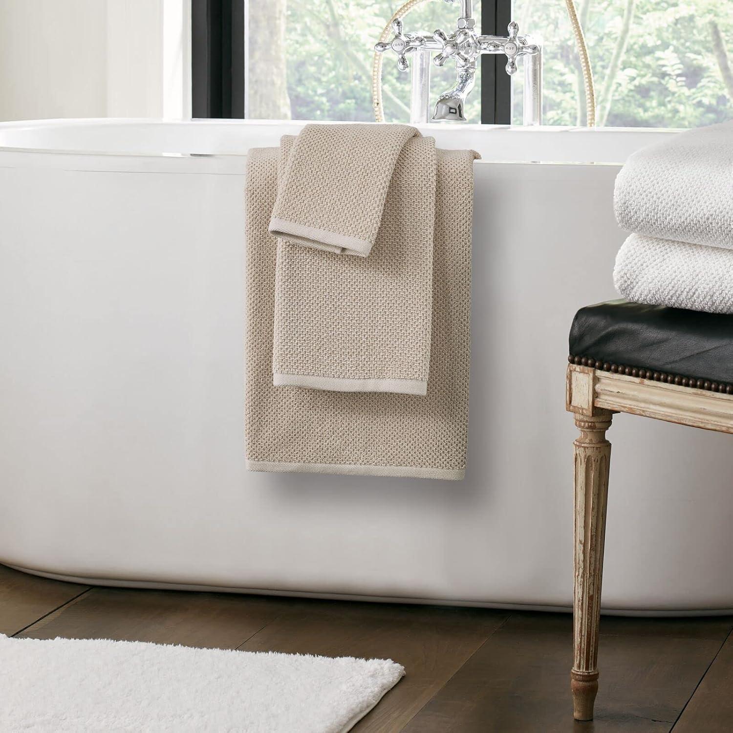 imagemDesign Nate Home by Nate Berkus 100 Cotton Textured Rice Weave Washcloths Set of 4  Soft and Absorbent Solid Bathroom Towels from 4 Pack  Fossil Beige