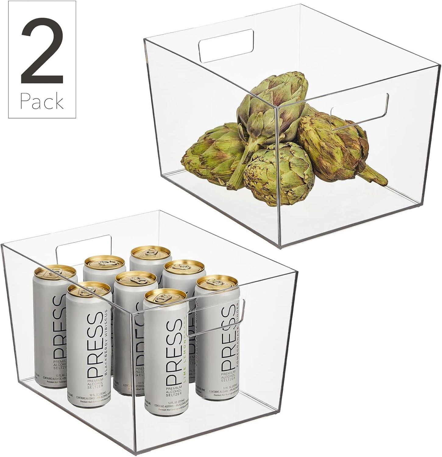 imagemDesign Nate Home by Nate Berkus Wide Plastic Bin with Handles  Perfect Organizer for Kitchen Storage or Fridge and Pantry Organization from mDesign  Set of 2 Clear