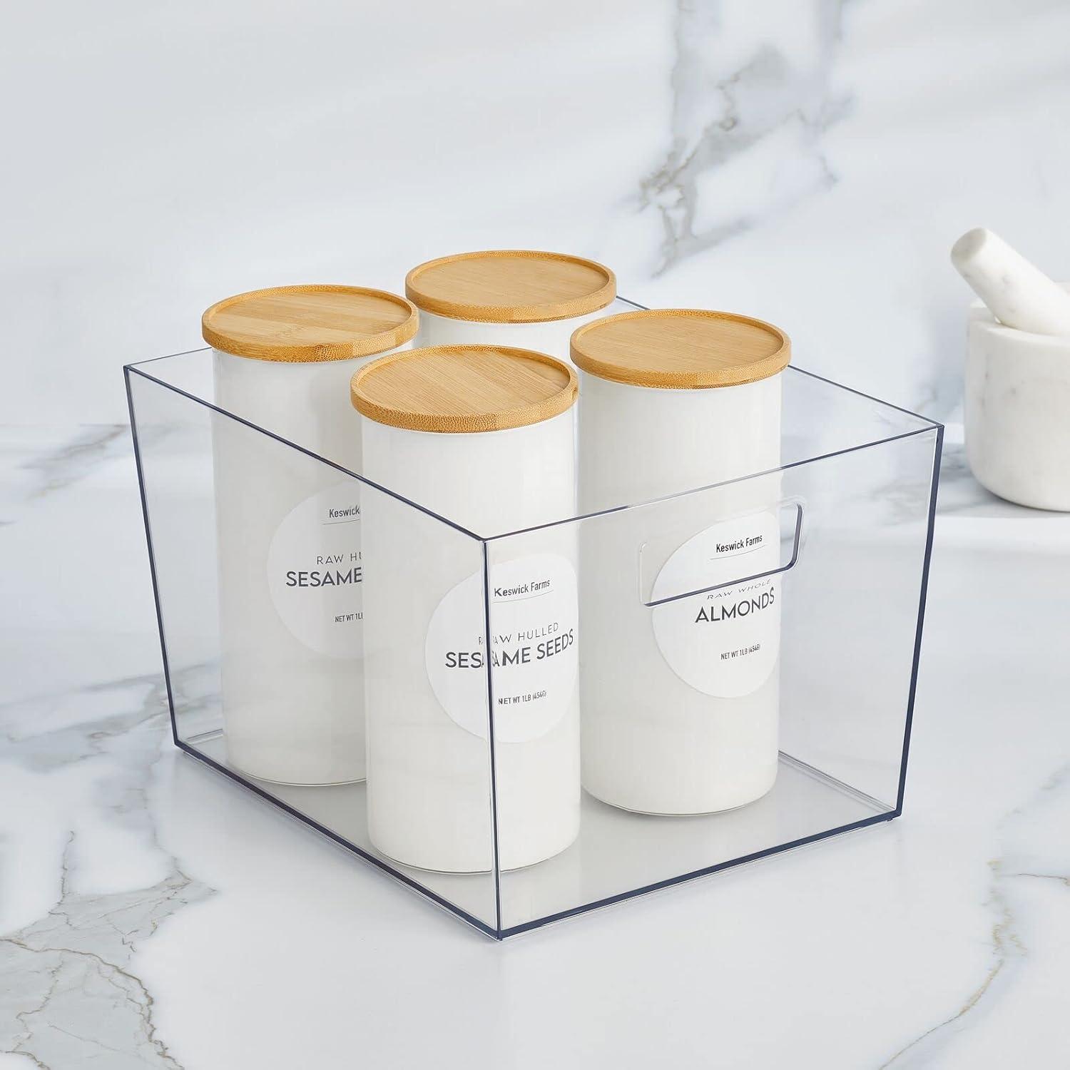 imagemDesign Nate Home by Nate Berkus Wide Plastic Bin with Handles  Perfect Organizer for Kitchen Storage or Fridge and Pantry Organization from mDesign  Set of 2 Clear