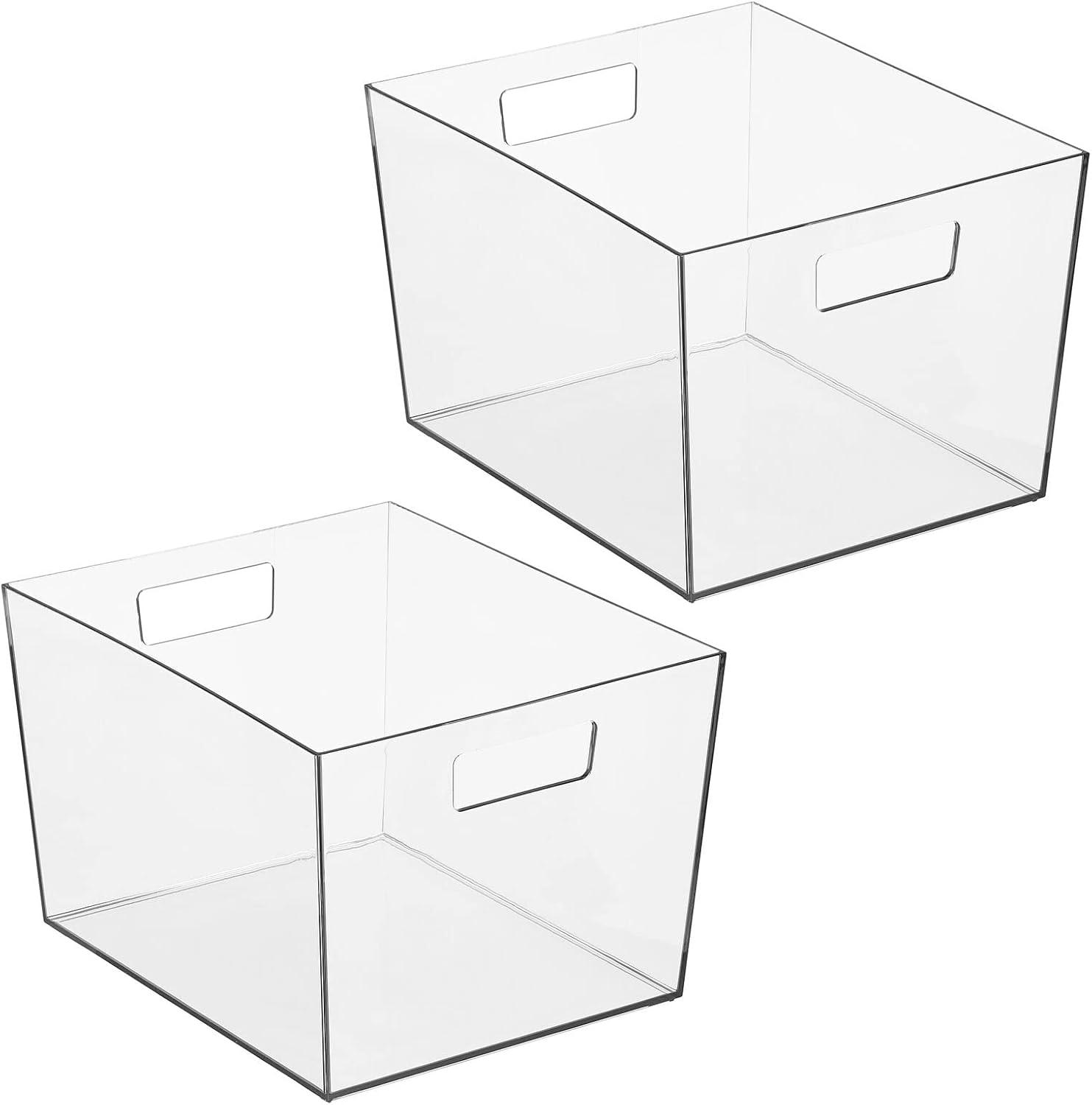 imagemDesign Nate Home by Nate Berkus Wide Plastic Bin with Handles  Perfect Organizer for Kitchen Storage or Fridge and Pantry Organization from mDesign  Set of 2 Clear