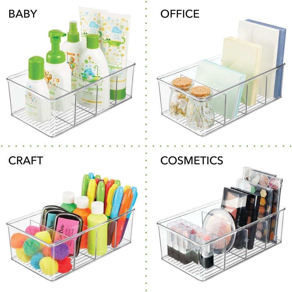 imagemDesign Plastic 4 Compartment Craft Organizer  Storage Container Bin for Sewing Notions Thread Crafts Beads Art and Hobby Items  Sewing Supplies Organizer  Ligne Collection  2 Pack  Clear