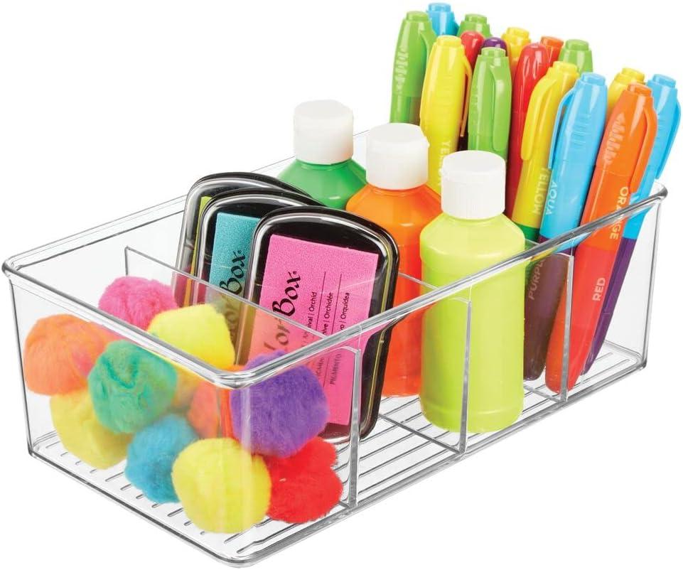 imagemDesign Plastic 4 Compartment Craft Organizer  Storage Container Bin for Sewing Notions Thread Crafts Beads Art and Hobby Items  Sewing Supplies Organizer  Ligne Collection  2 Pack  Clear
