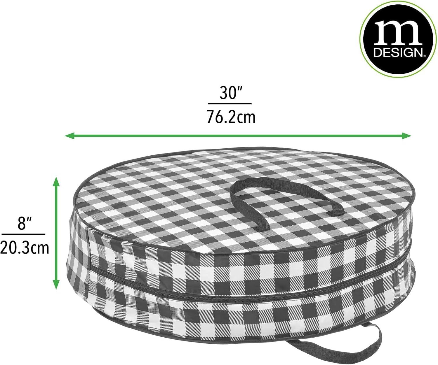 imagemDesign Round 30quot Wreath Storage Container with Handles Fabric Christmas Wreath Storage Bag Protector Garland Storage Bag Container Holiday Decoration Organizer  2 Pack Buffalo Plaid BlackWhite