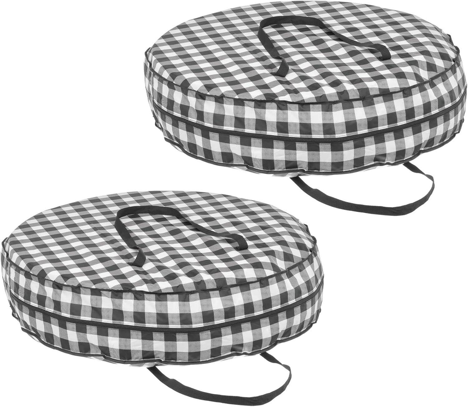 imagemDesign Round 36quot Wreath Storage Container with Handles Fabric Christmas Wreath Storage Bag Protector Garland Storage Bag Container Holiday Decoration Organizer 2 Pack Buffalo Plaid BlackWhite