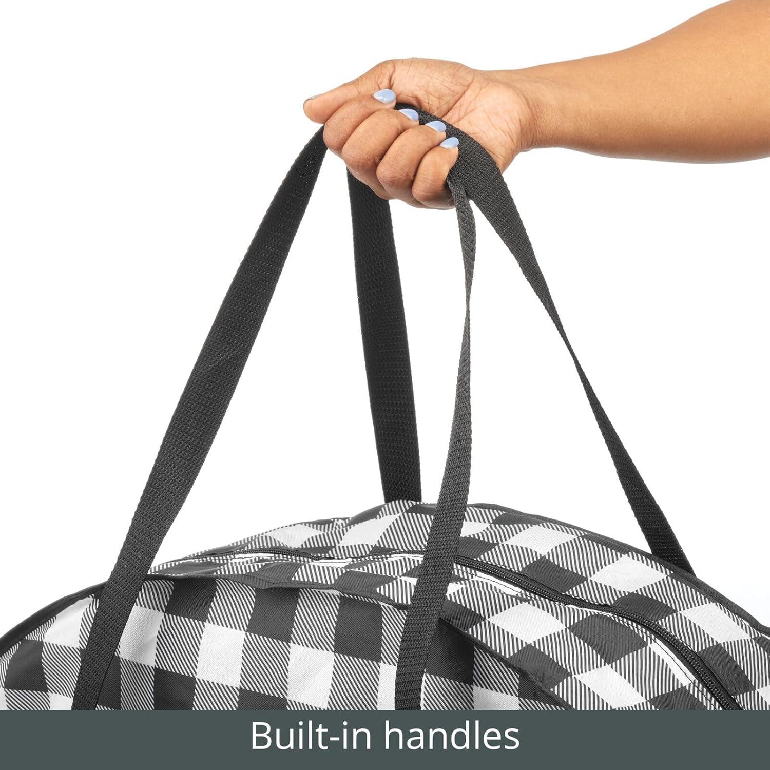 imagemDesign Round 36quot Wreath Storage Container with Handles Fabric Christmas Wreath Storage Bag Protector Garland Storage Bag Container Holiday Decoration Organizer 2 Pack Buffalo Plaid BlackWhite