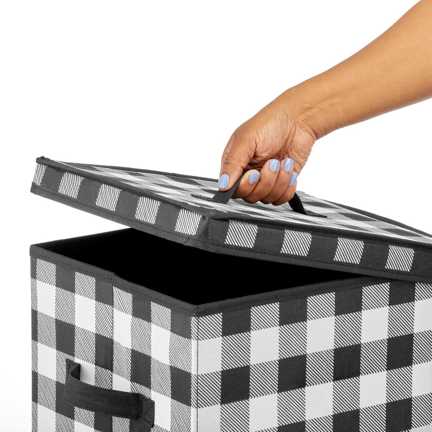 imagemDesign Tall GiftWrap Storage Box with Handles  Upright Wrap Storage Organizer  Buffalo Plaid BlackWhite  118 x 138 x 41
