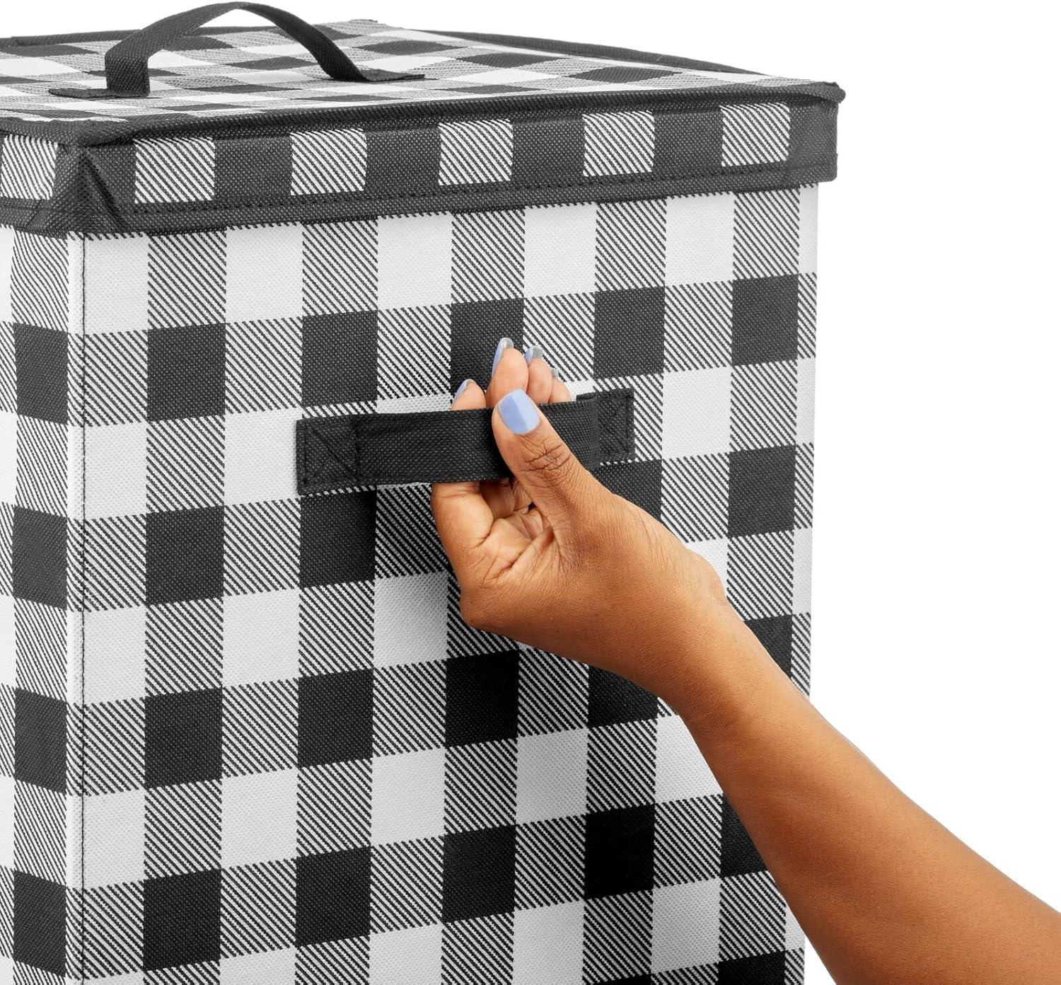 imagemDesign Tall GiftWrap Storage Box with Handles  Upright Wrap Storage Organizer  Buffalo Plaid BlackWhite  118 x 138 x 41