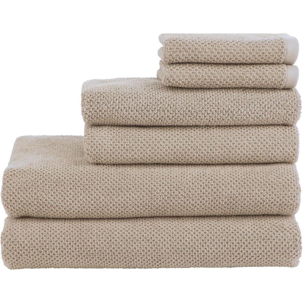 imageNate Home by Nate Berkus 100 Cotton Textured Rice Weave 6Piece Towel Set  2 Bath Towels Hand Towels and Washcloths Soft and Absorbent for Bathroom from mDesign  Set of 6 Fossil Beige