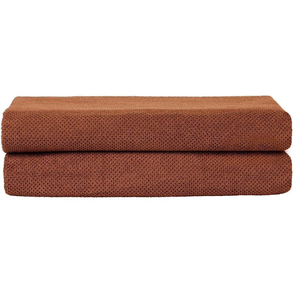 imageNate Home by Nate Berkus 100 Cotton Textured Rice Weave Bath Sheet Towel Set of 2  Soft and Absorbent Solid Bathroom Towels from mDesign  Set of 2 Sienna Brown