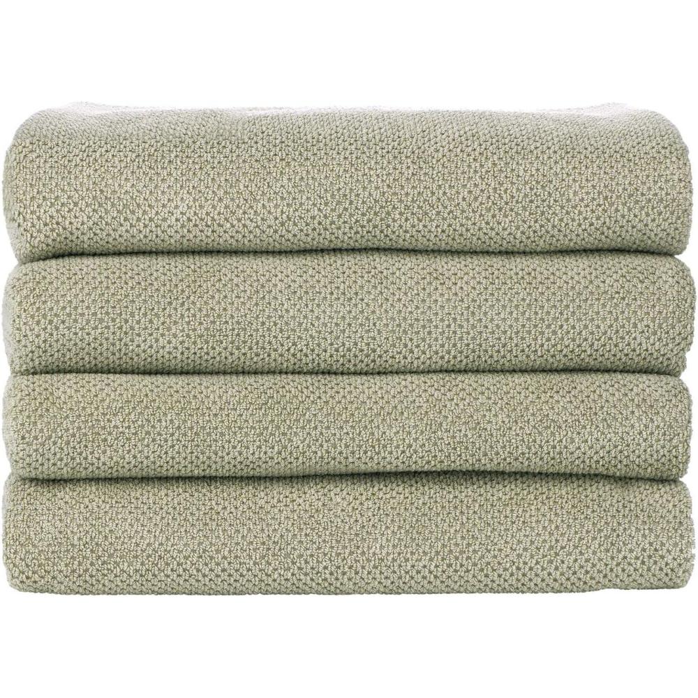 imageNate Home by Nate Berkus 100 Cotton Textured Rice Weave Bath Towel Set of 4  Soft and Absorbent Solid Bathroom Towels from mDesign  Set of 4 Lichen Sage Green