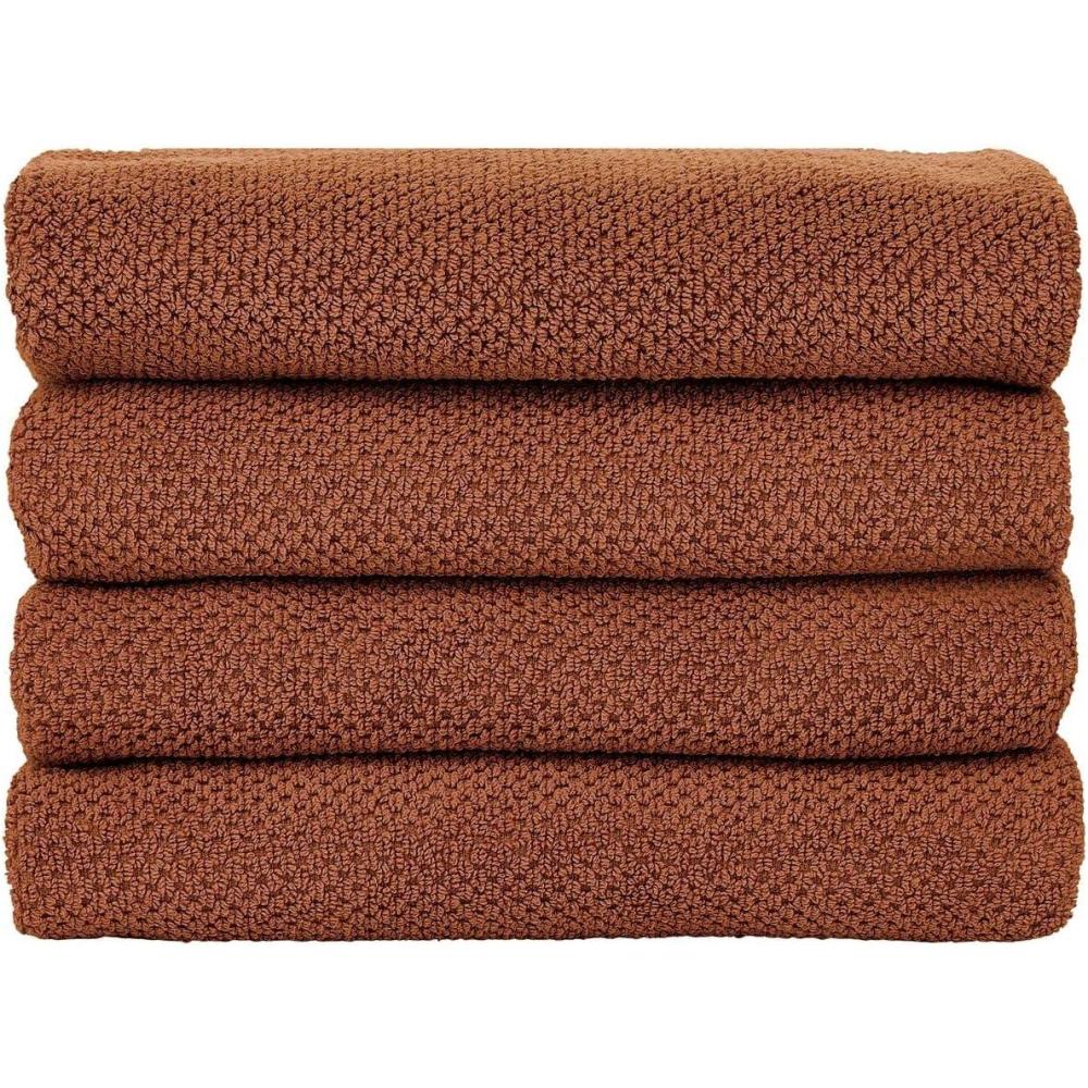 imageNate Home by Nate Berkus 100 Cotton Textured Rice Weave Hand Towel Set of 4  Soft and Absorbent Solid Bathroom Towels from mDesign  Set of 4 Sienna Brown